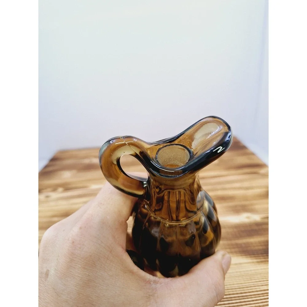 Imperial Glass Smoky‎ Grey Ribbed Cruet Original Ball Stopper Vintage 6